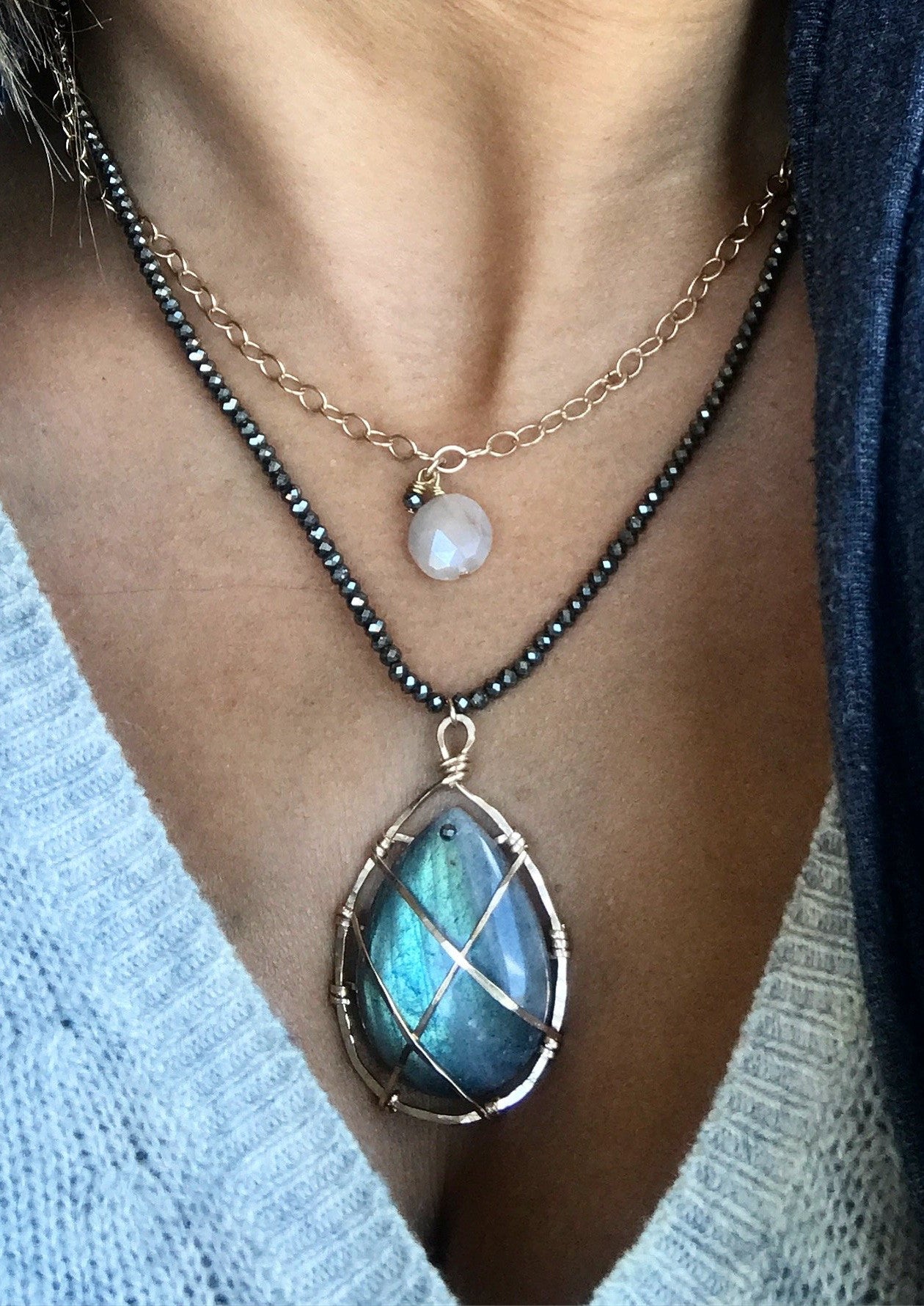 Convertible Lab N’ Moonstone Necklace